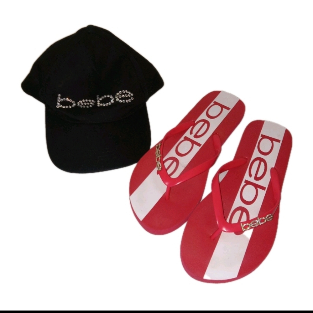 Bebe Black Hat & Flip Flops 7/8